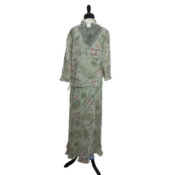 Positive Attitude vintage green floral maxi dress and blouse set size 16 - Picture 2 of 15